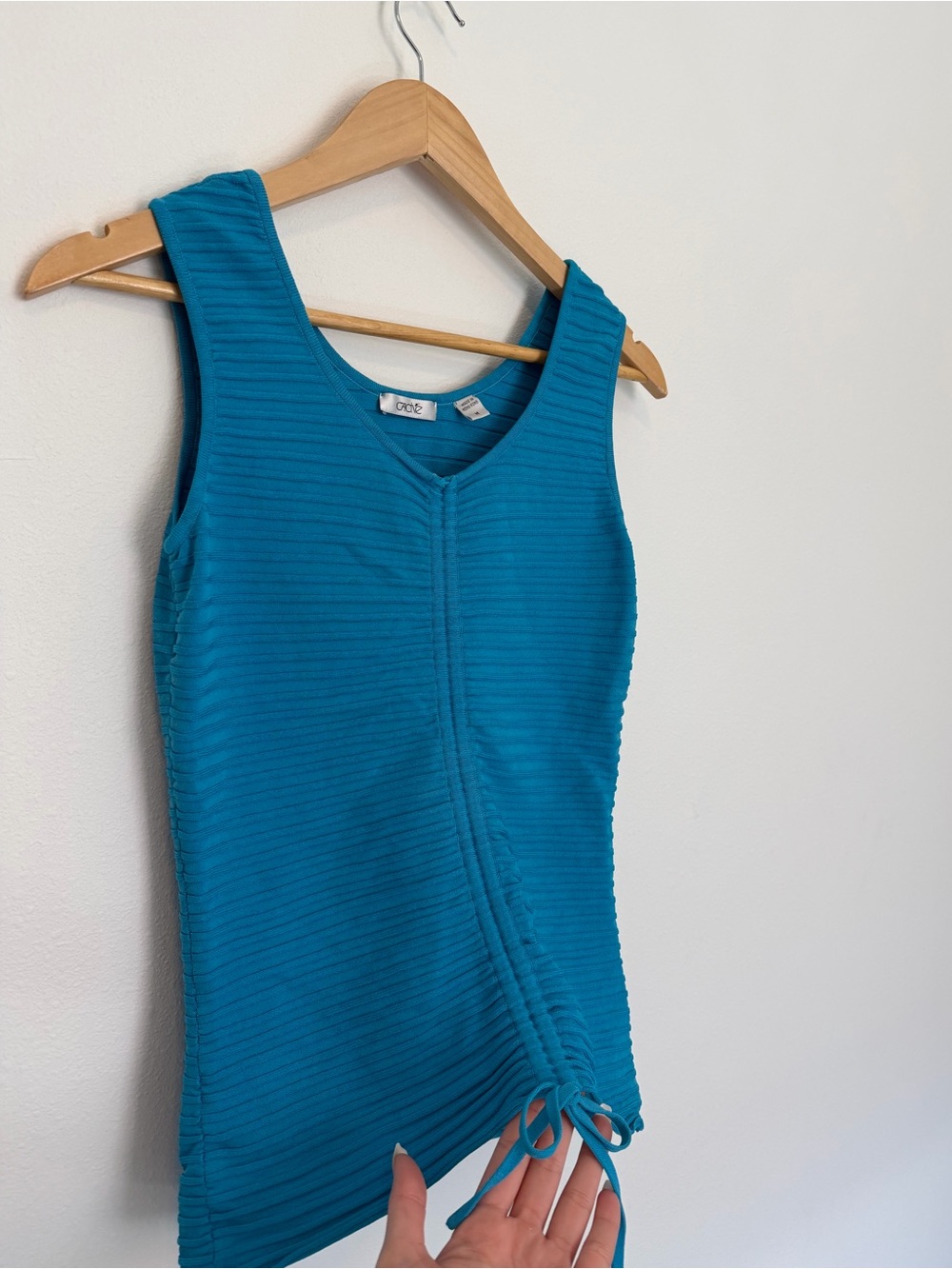 Vintage Caché Turquoise Ruched Ribbed Tank Top Y2K Size Medium - Picture 3 of 6